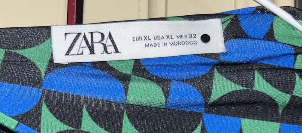 Zara Long Sleeve Geometric Mock Neck Mini Bodycon Dress Size XL Blue Green - Picture 4 of 7